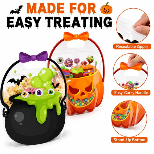 🔥LAST DAY Save 50%🔥Halloween Treat Bags with Handles– Pumpkin & Witch’s Cauldron Goodie Bags