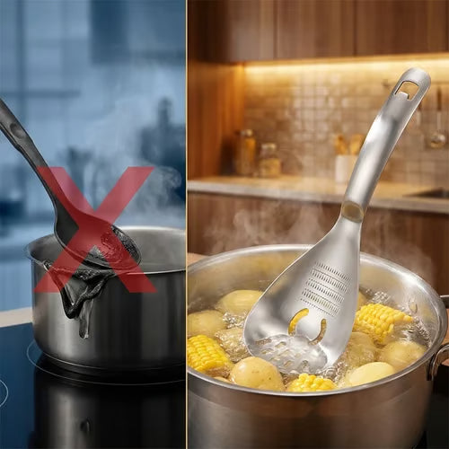 Comparison of an ordinary kitchen ladle and the multi-purpose utensil