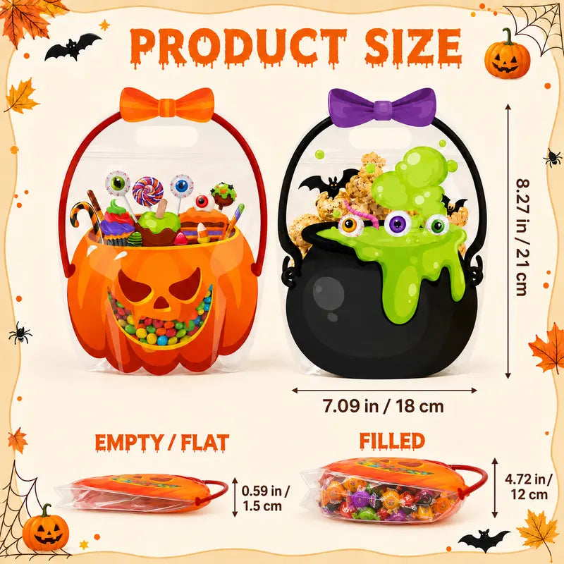 🔥LAST DAY Save 50%🔥Halloween Treat Bags with Handles– Pumpkin & Witch’s Cauldron Goodie Bags