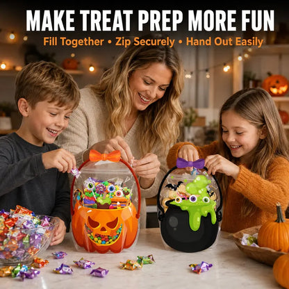 🔥LAST DAY Save 50%🔥Halloween Treat Bags with Handles– Pumpkin & Witch’s Cauldron Goodie Bags