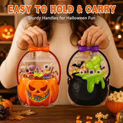 🔥LAST DAY Save 50%🔥Halloween Treat Bags with Handles– Pumpkin & Witch’s Cauldron Goodie Bags