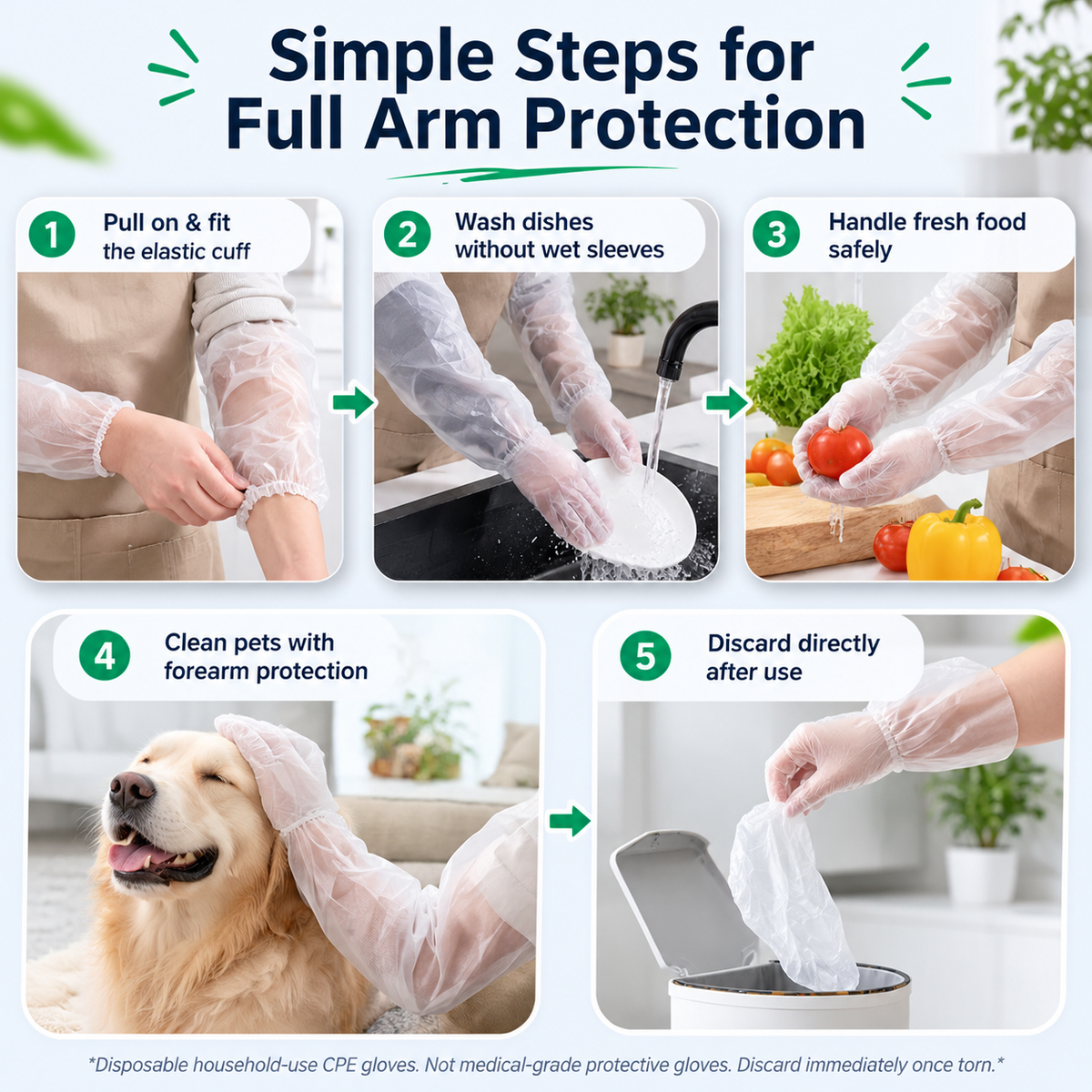 💥Buy 1, Get 1 Free 🧤10 pairs of disposable long-arm gloves with elastic cuffs, suitable for household cleaning