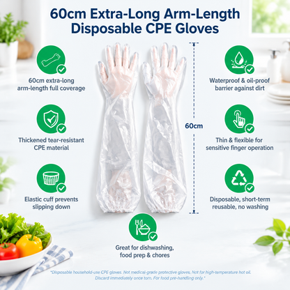 💥Buy 1, Get 1 Free 🧤10 pairs of disposable long-arm gloves with elastic cuffs, suitable for household cleaning