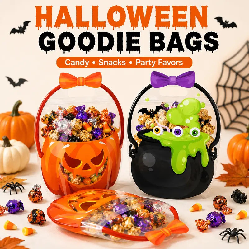 Halloween pumpkin and cauldron goodie bags