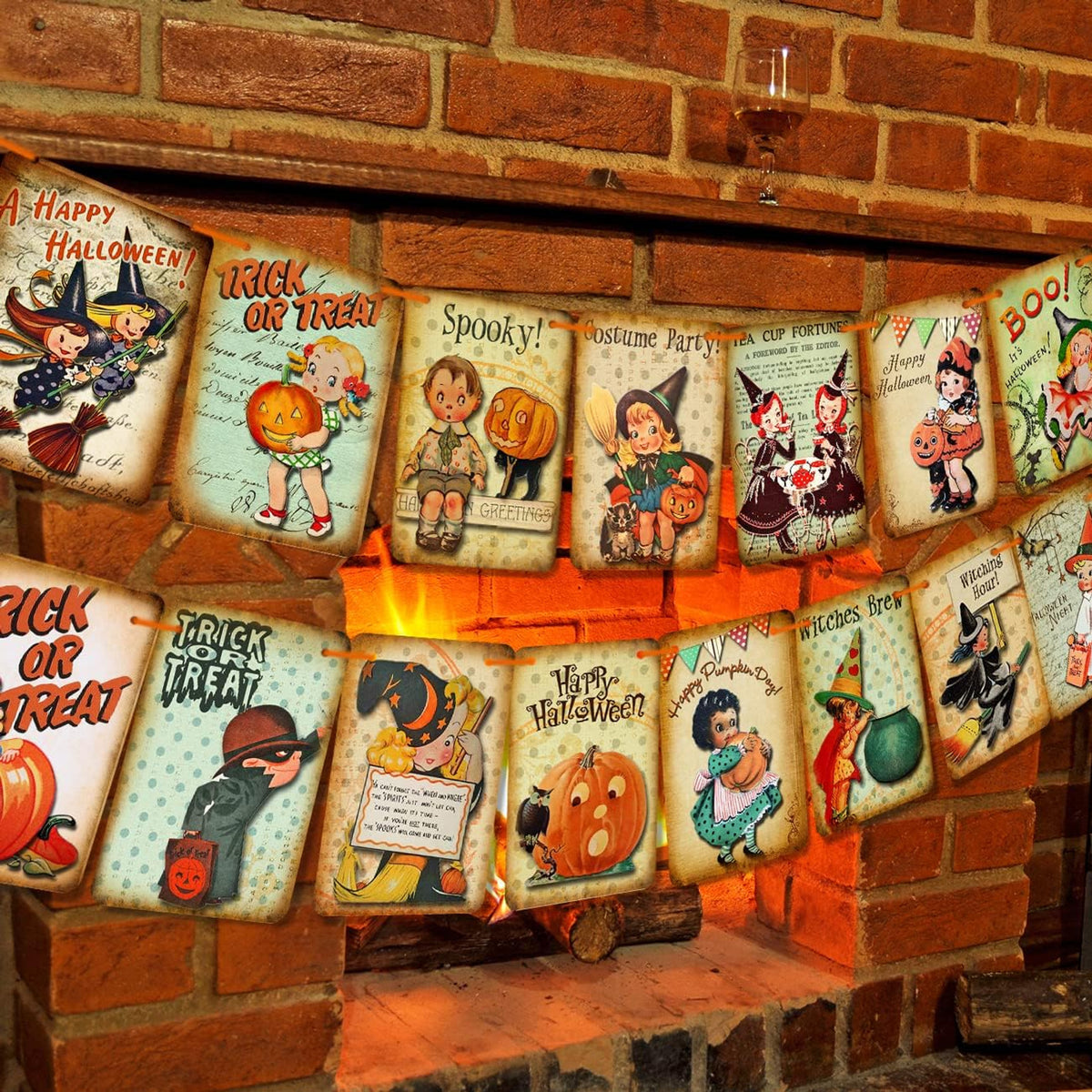 Vintage Halloween Paper Banner - 15 Flags — main product image