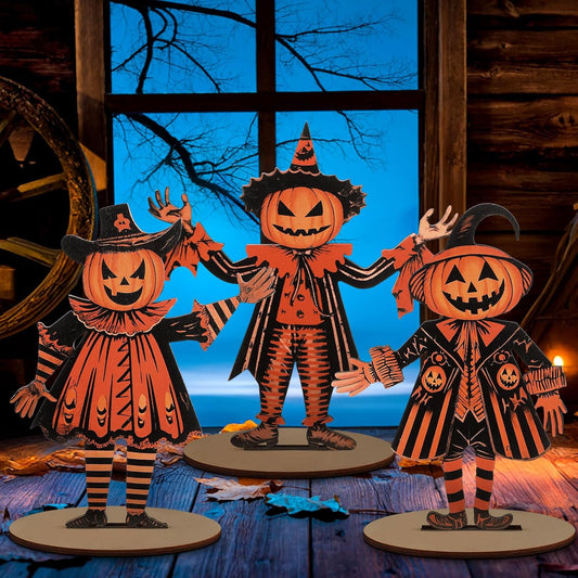 Vintage Wooden Halloween Table Decor - Set of 3 — main product image
