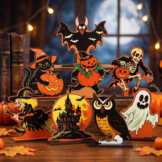 Vintage Wooden Halloween Signs - Set of 8 — main product image