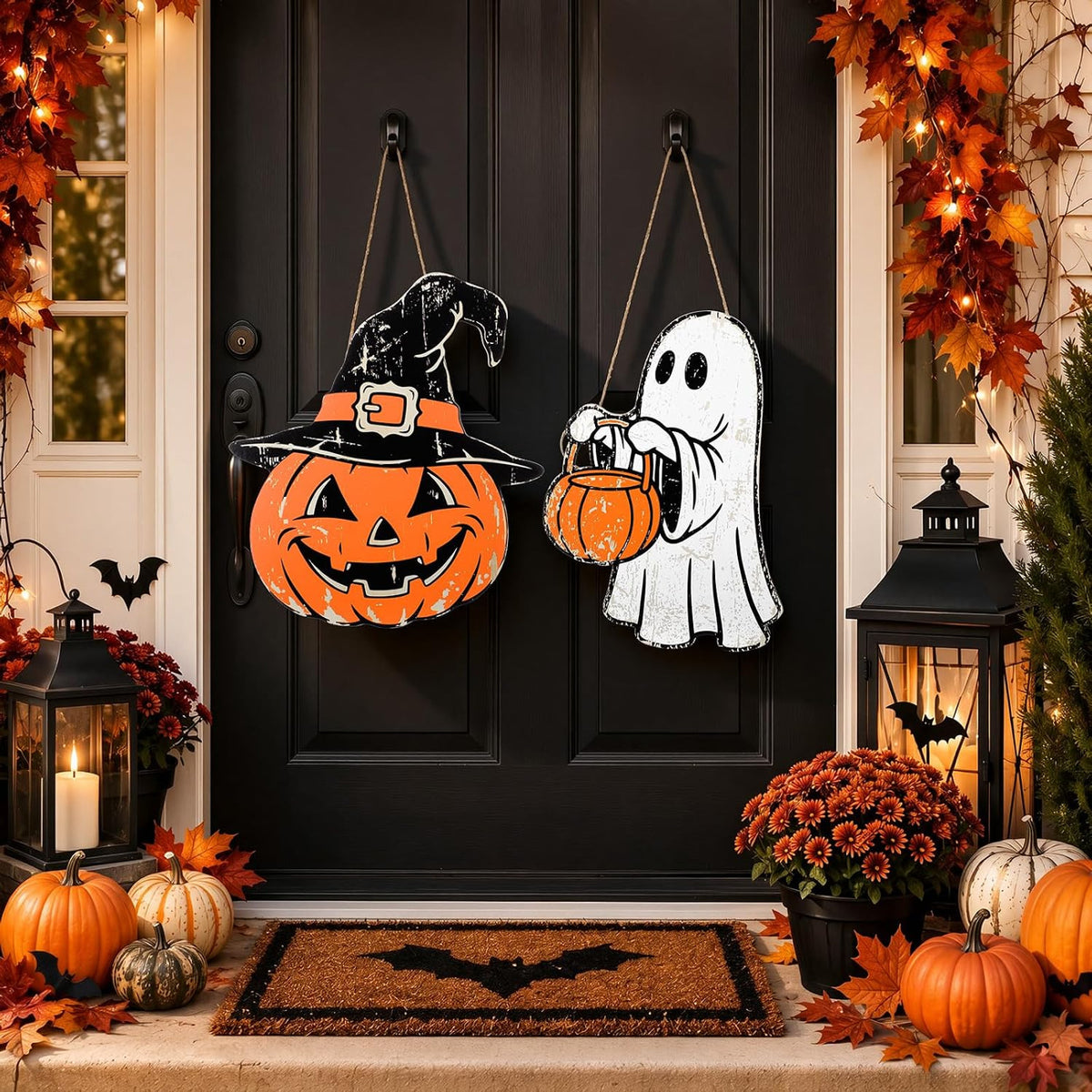 Pumpkin & Ghost Wooden Door Signs - Set of 2 — main product image