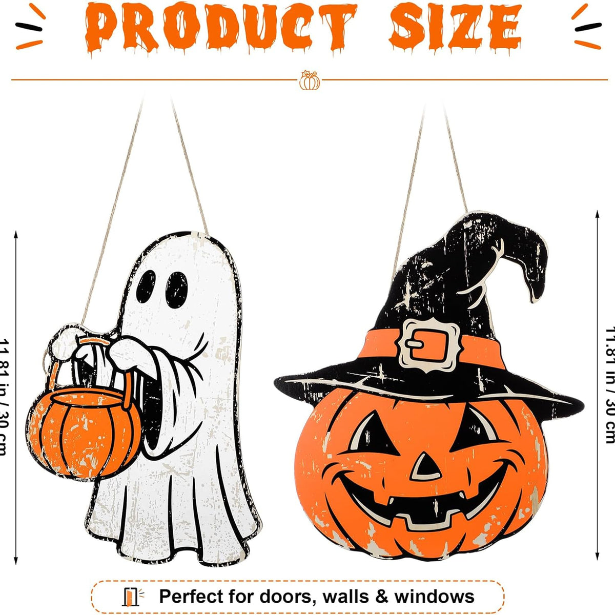 Pumpkin & Ghost Wooden Door Signs - Set of 2 — product gallery 02