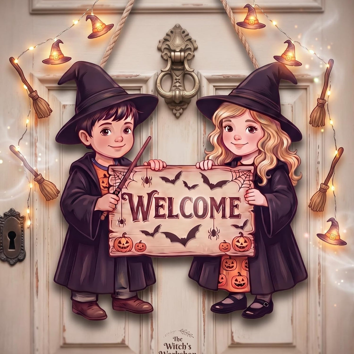 Vintage Halloween Welcome Sign — Halloween Wizard option