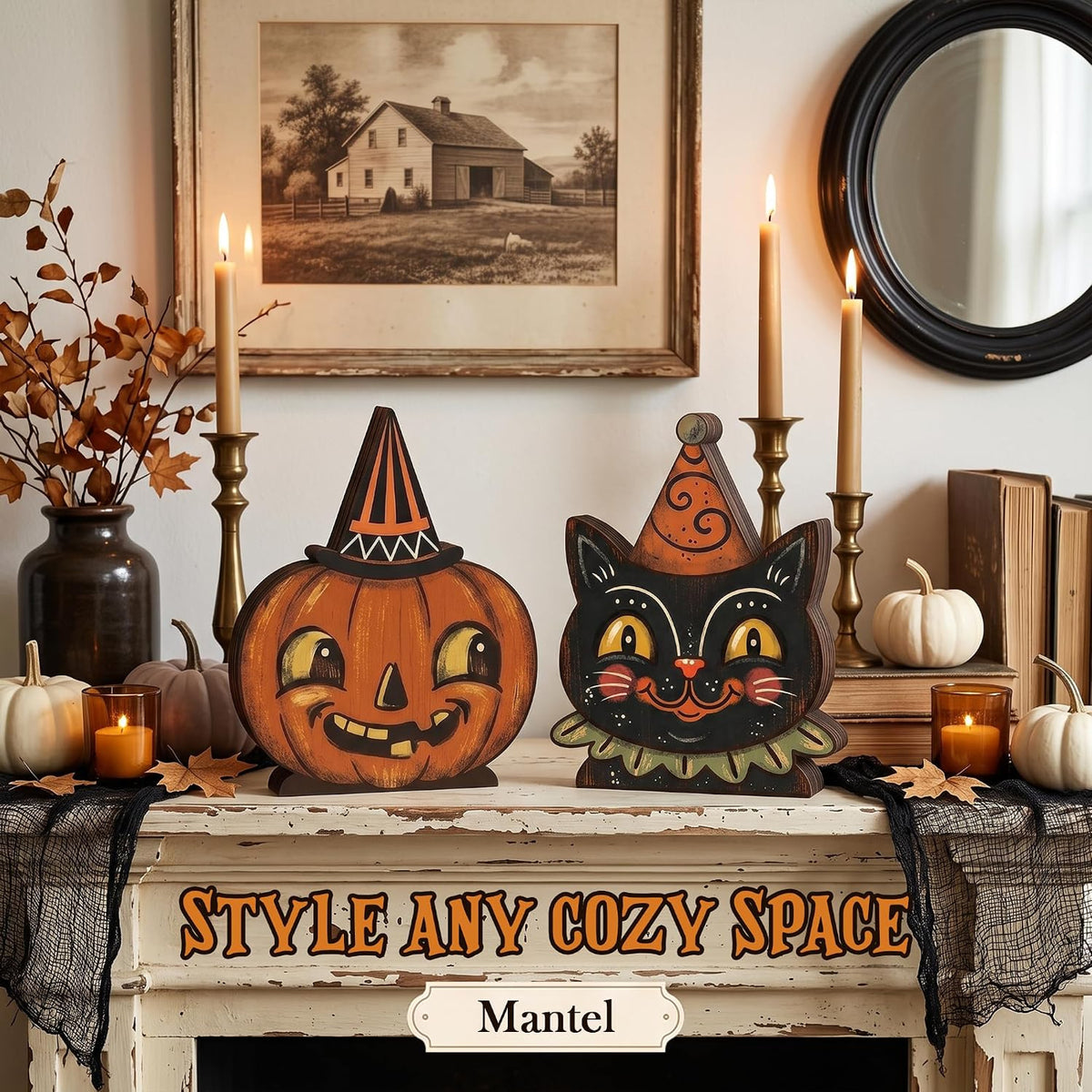 Wooden Cat & Pumpkin Decor - Set of 2 — product gallery 07