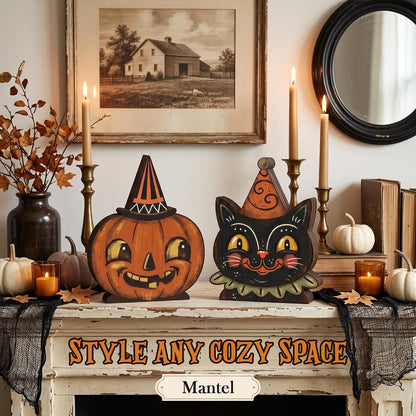 Wooden Cat & Pumpkin Decor - Set of 2 — product gallery 07