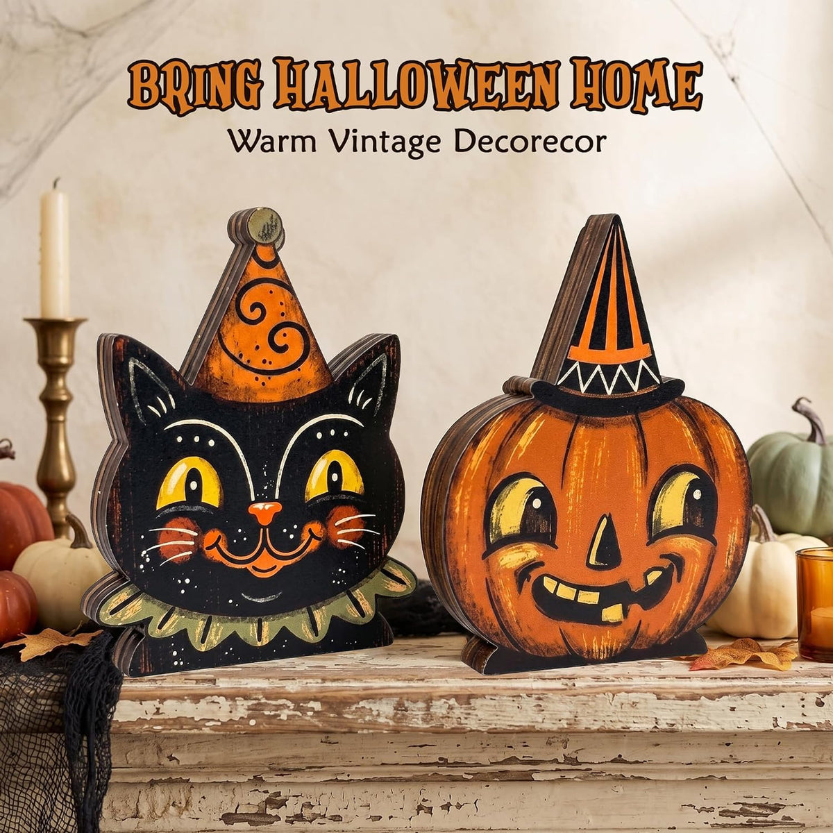Wooden Cat & Pumpkin Decor - Set of 2 — product gallery 04