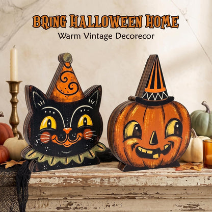 Wooden Cat & Pumpkin Decor - Set of 2 — product gallery 04