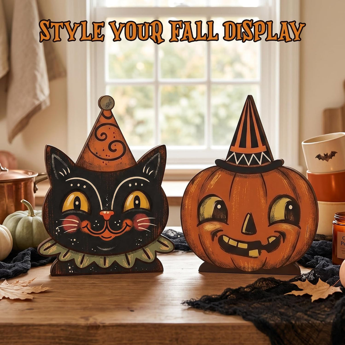 Wooden Cat & Pumpkin Decor - Set of 2 — product gallery 05