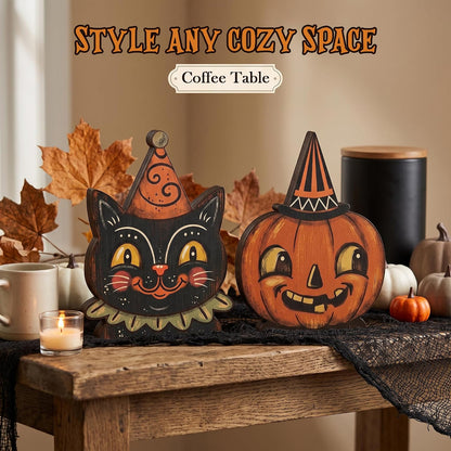 Wooden Cat & Pumpkin Decor - Set of 2 — product gallery 09