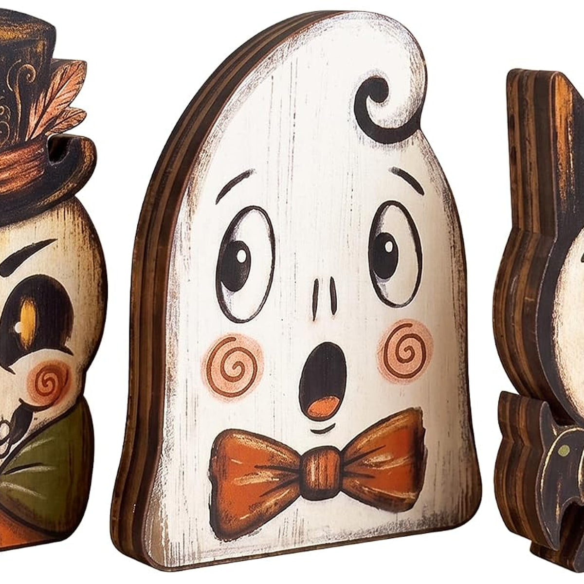 Wooden Cat & Pumpkin Decor - Set of 2 — Ghost Bat Skeleton option