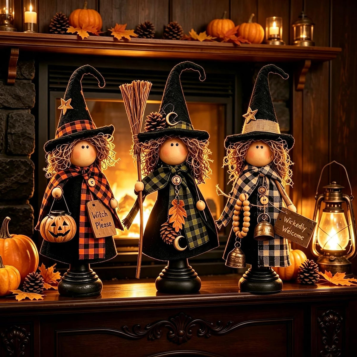 Rustic Halloween Witch Figurines - Set of 3 — main product image