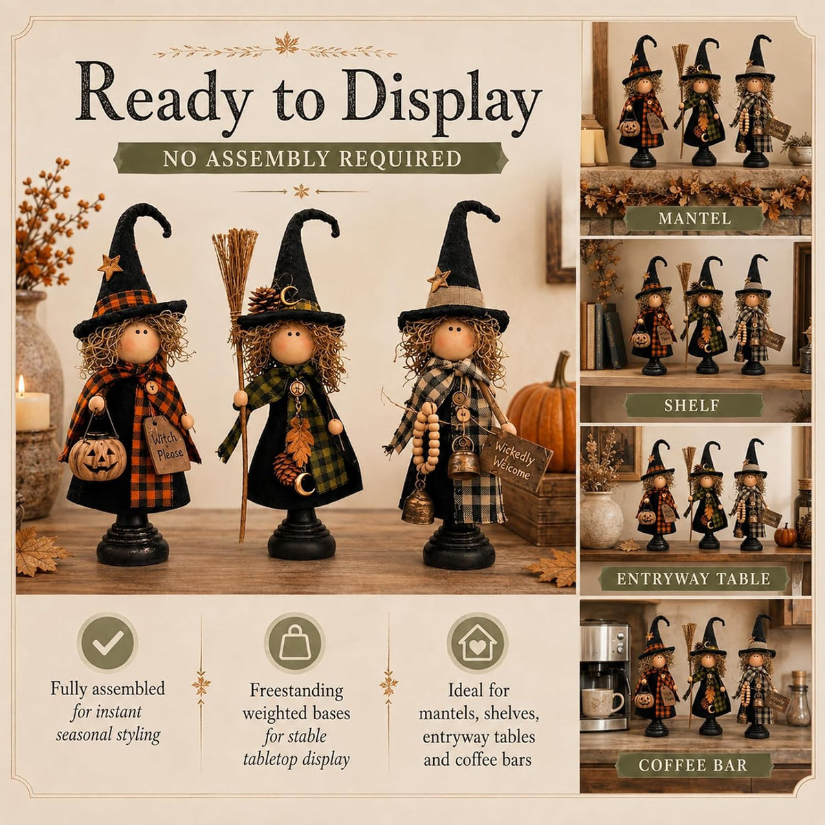 Rustic Halloween Witch Figurines - Set of 3 — product gallery 05