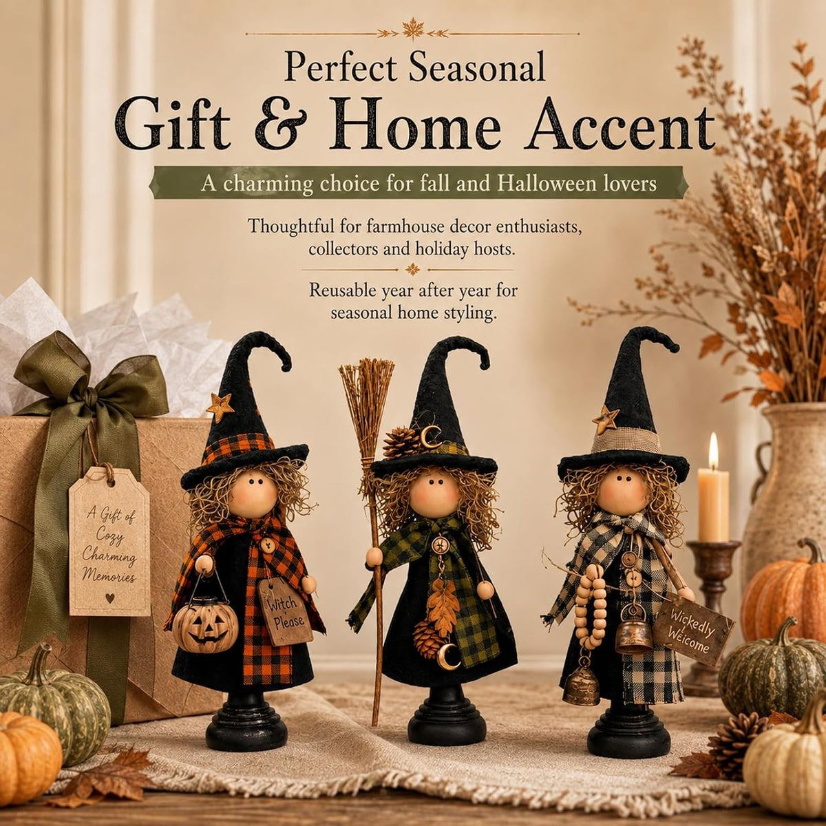 Rustic Halloween Witch Figurines - Set of 3 — product gallery 06