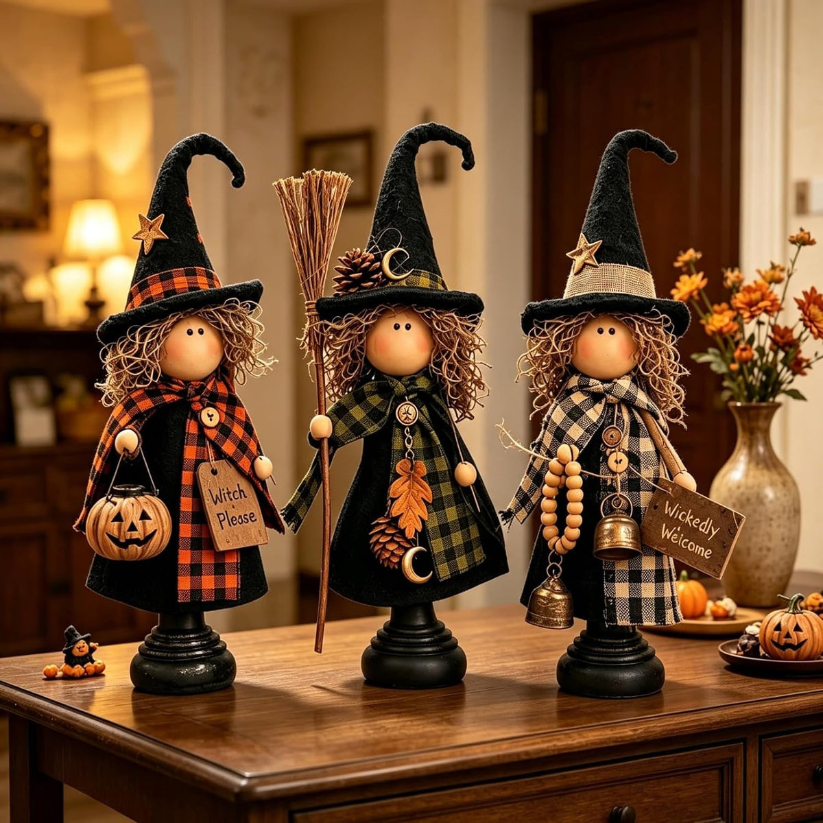 Rustic Halloween Witch Figurines - Set of 3 — 2 Set option