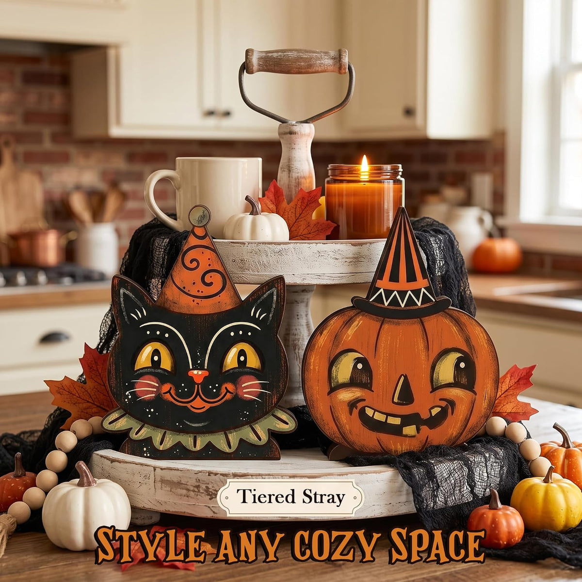 Wooden Cat & Pumpkin Decor - Set of 2 — product gallery 06